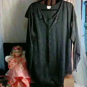 enchanted xl sheer black metallic top